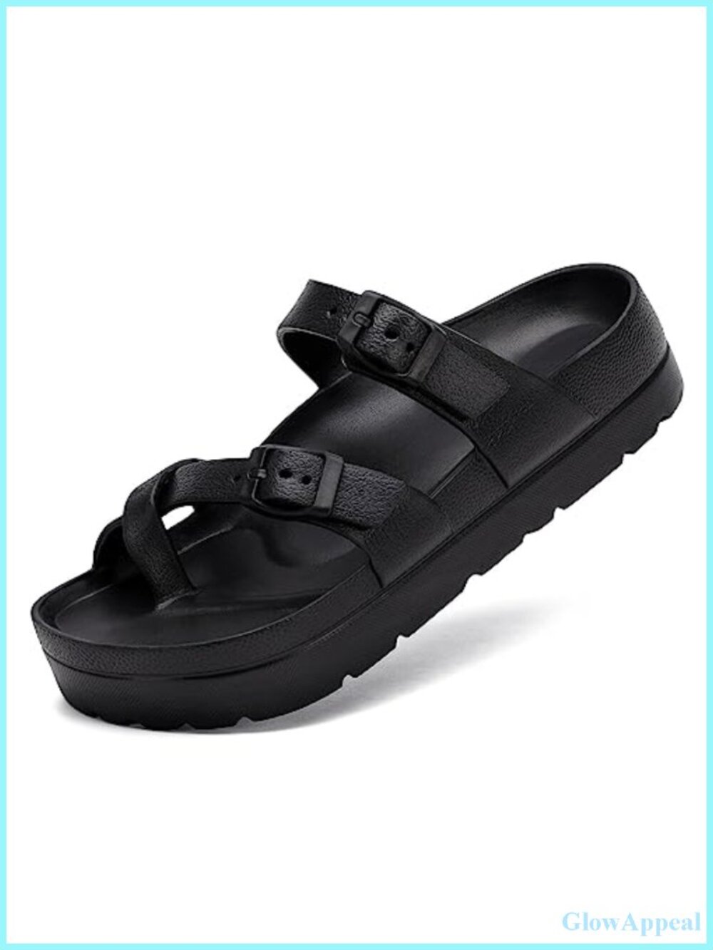 Womens Platform Sandals Arch Support Slides with Adjustable Buckle
